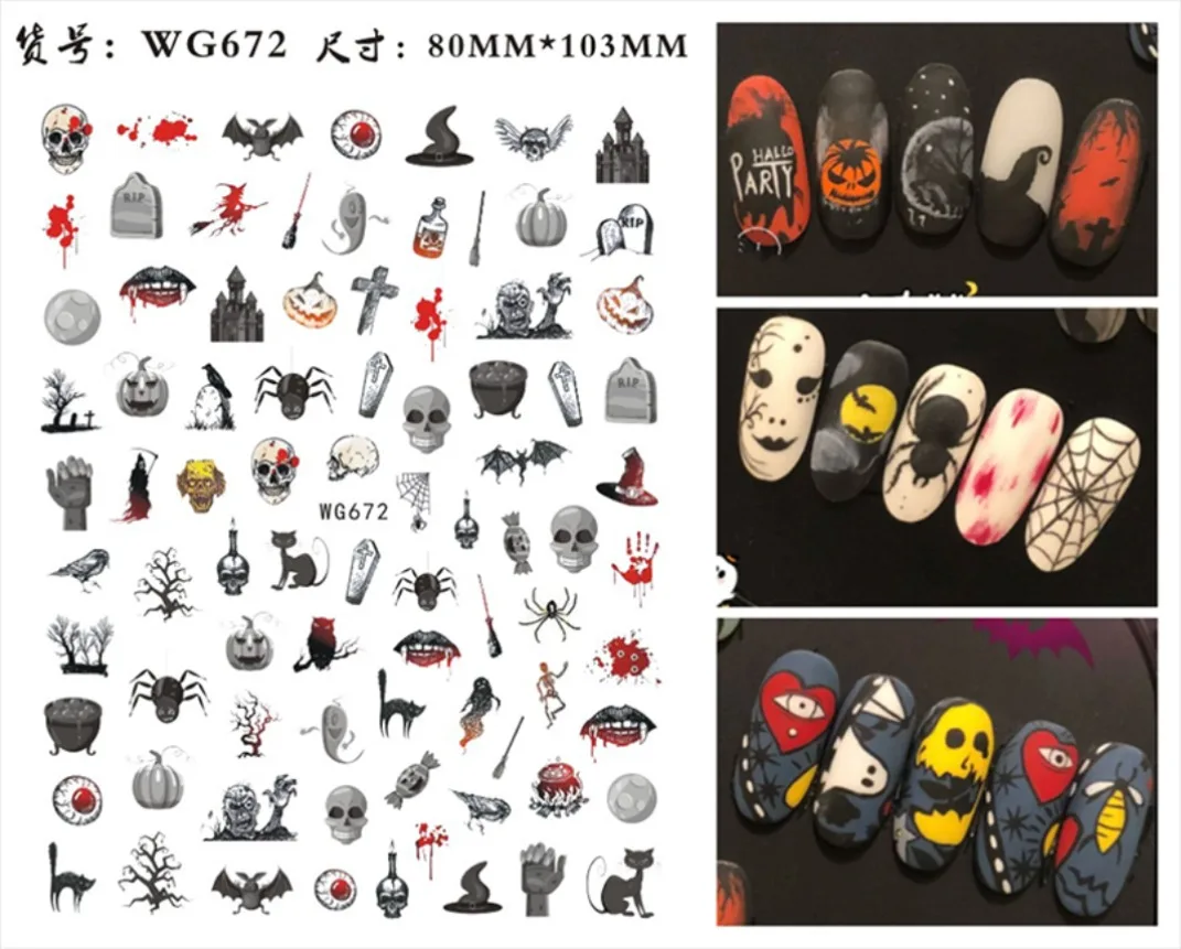 3D Halloween Nail Art Stickers Horror Ghost Skull Evil Eye Anime Decals Bloody Rose Sticker for Nail Manicure Decoration