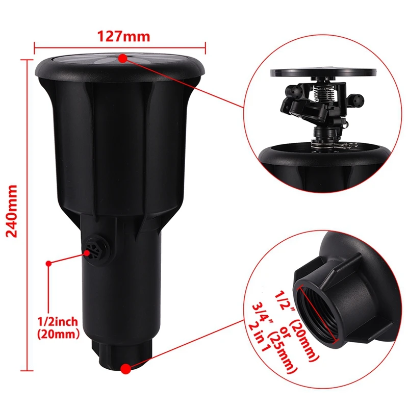 1/2In 3/4In Pulse -Up Impact Sprinkler Head Adjustable Rocker Rotary Buried Sprinkler Flat Farmland Auto Irrigation-A57M