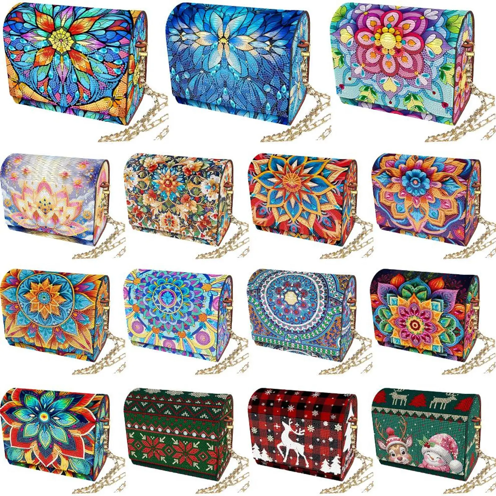 

DIY Diamond Art 5D Diamond Painting Shoulder Bag Kit Flowers Pattern Bling Rhinestone Makeup Bag for Cash Carry Daily Use Travel