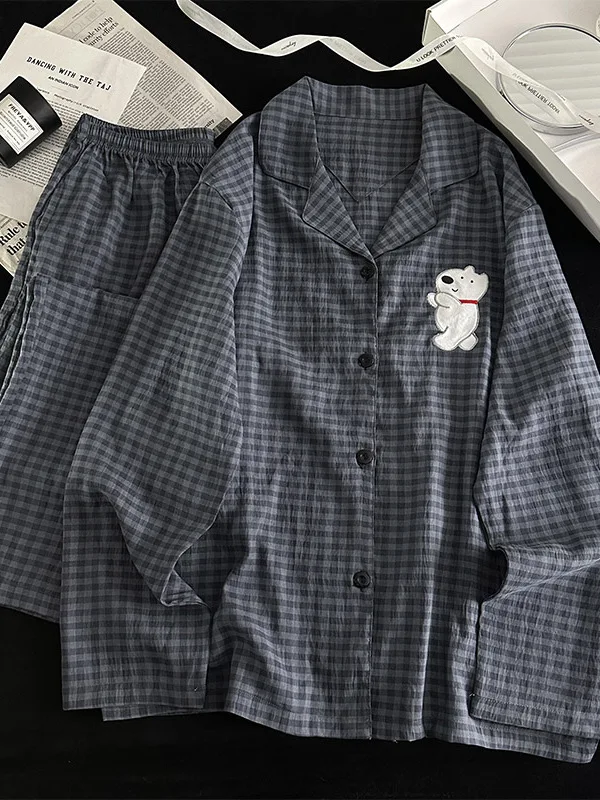 

DAIMELU sleepwear plaid bear cloud cotton pajamas men's spring and autumn male set cute cartoon long-sleeved suit loungewear