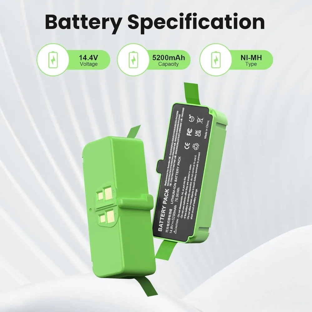 

Сменный литий-ионный аккумулятор 5200 мАч, 14,4 В, совместимый с пылесосами iRobot Roomba 510 520 530 531 600 700 800 900