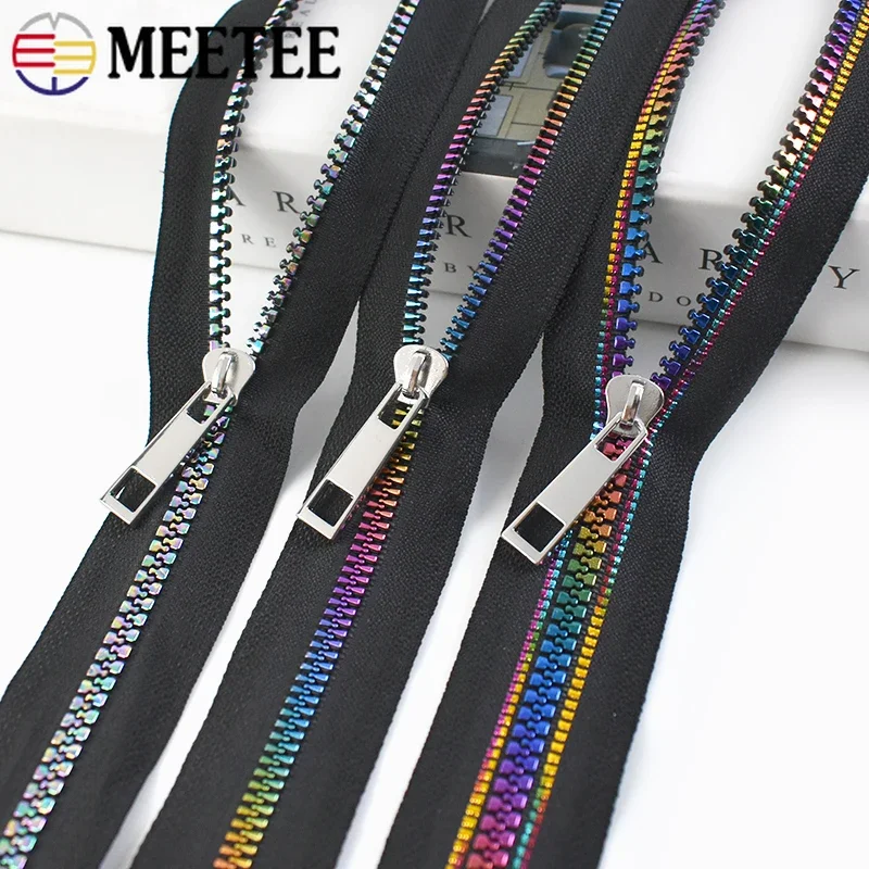 

1/2/3M Meetee 5# Resin Zipper Tapes Rainbow Tooth With Zippers Heads Bags Clothes Pocket Zips Repair Kits DIY Sewing Accessories