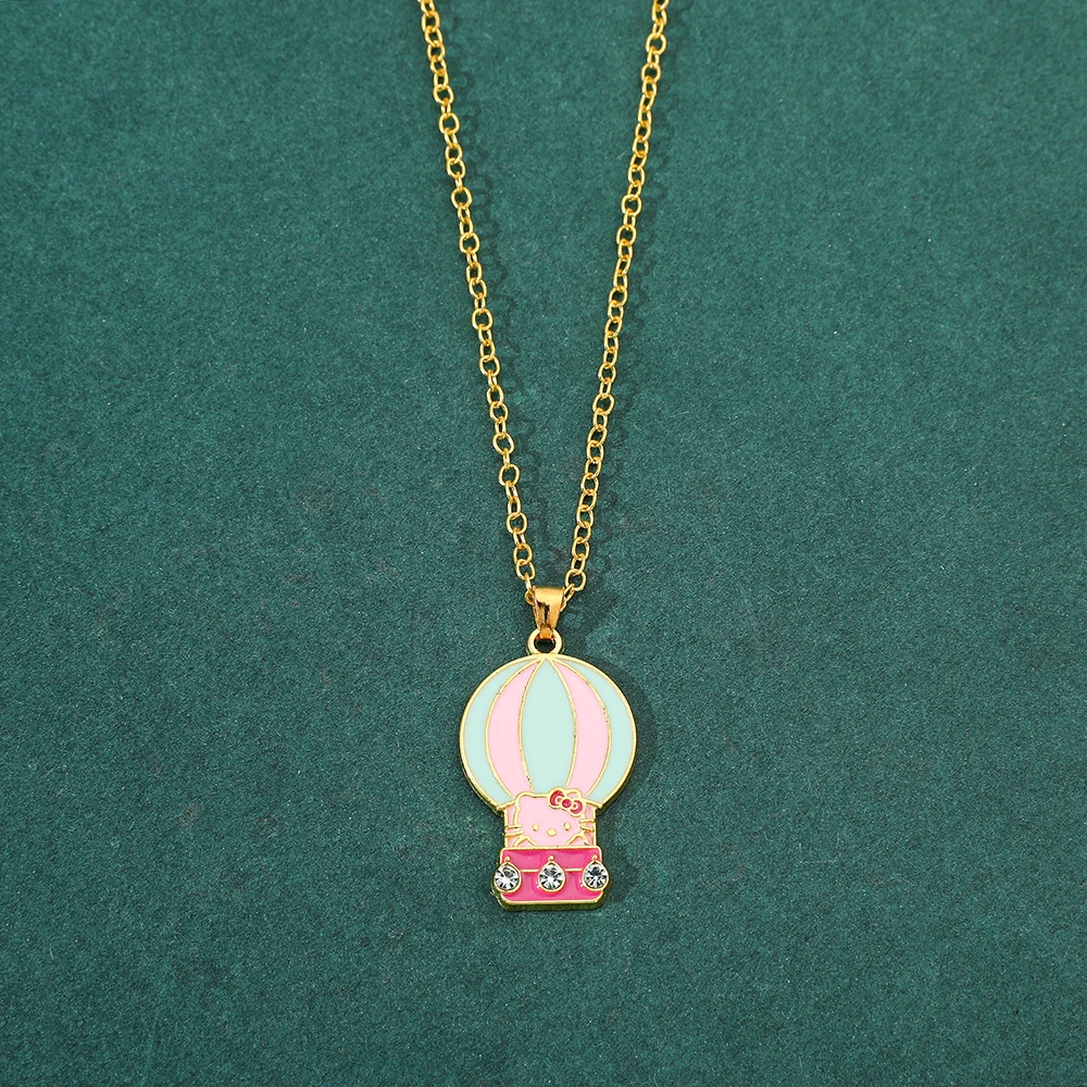 

Anime Sanrio Hello Kitty Riding a Hot Air Balloon Necklace Cute Cartoon KT Cat Metal Pendant Necklace Charm Jewelry