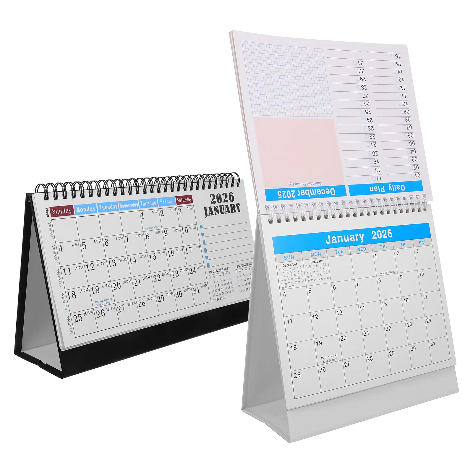 

2Pcs 2026 Desk Calendar Minimalist Spiral Flip Design Yearly Academic Planner Office Desktop Organizer Daily Monthly Scheduling