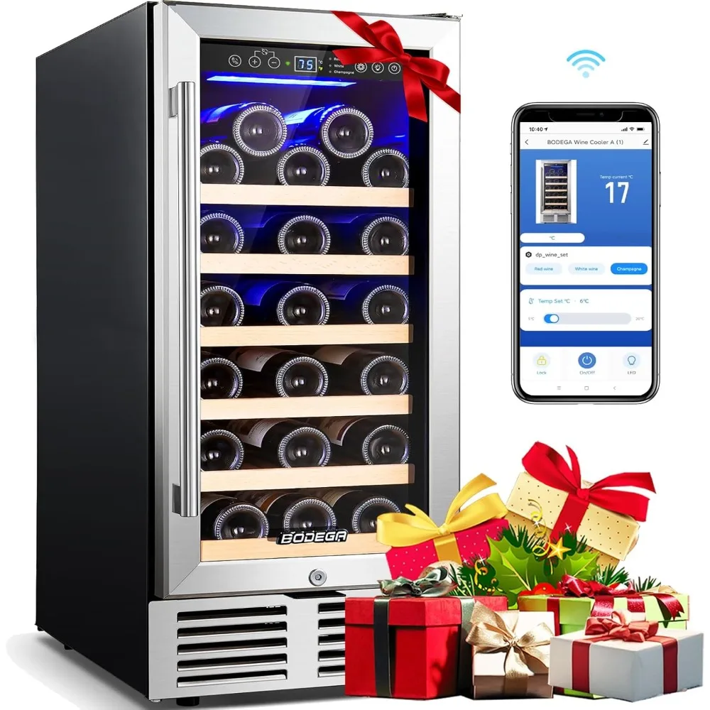 

15 inch Wine Cooler under Counter, Mini Fridge with Glass Door, Built in or Free Standing Wine Refrigerator With APP Control