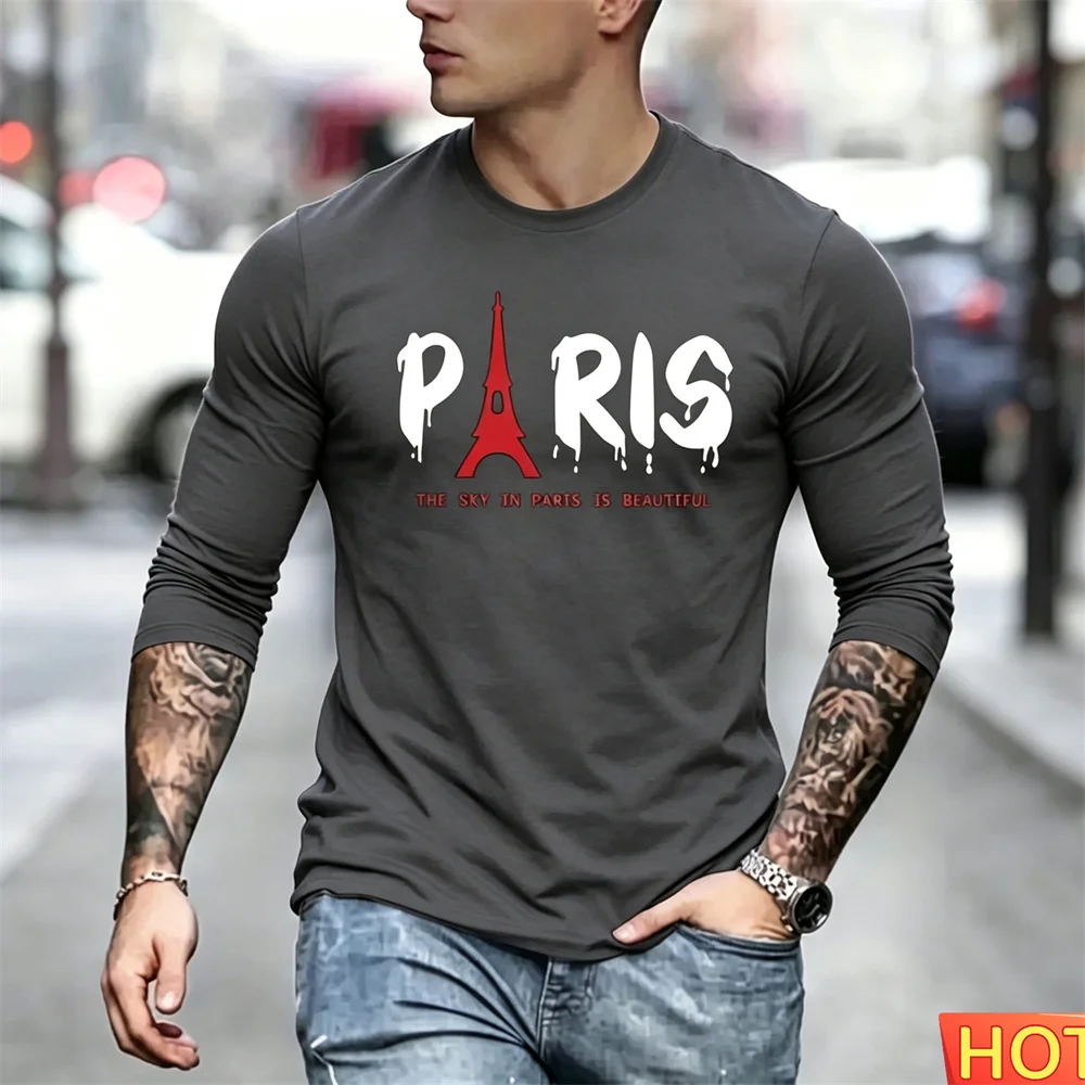 Autumn Men's Long Sleeved T-shirt Cotton Paris Men's y2k T-shirts Home Party men's tops Fashion men's clothing Cheap y2k T-shirt