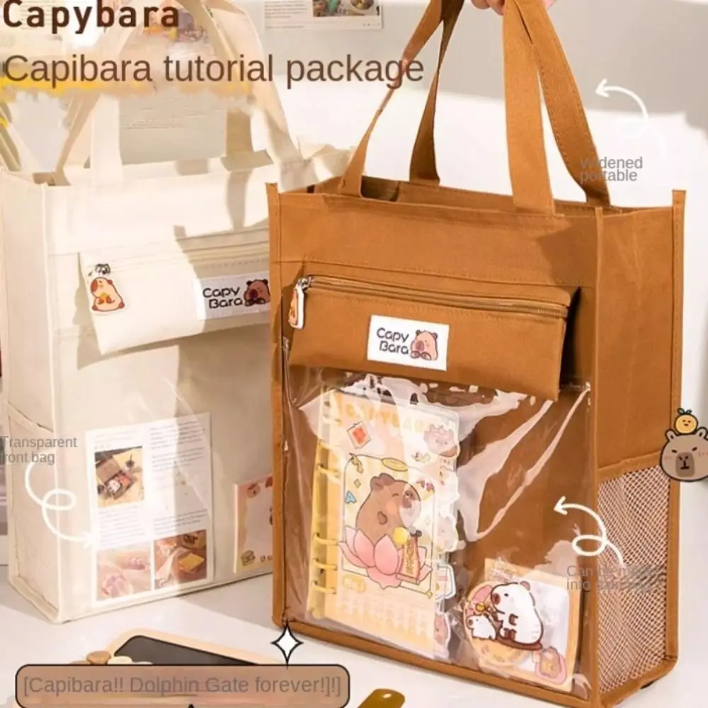 Handbag Capybara Tutoring Bag Large Capacity Oxford Capybara School Bag Shoulder Bag Coffee Cartoon Kids Document Bag Kids