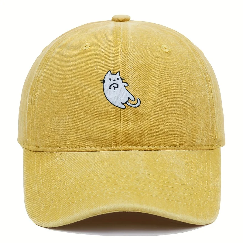 

Flying Cat Print Washed Baseball Cap