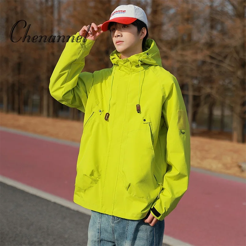

Fashionable men's outdoor camping jacket autumn loose hooded hiking jacket streetwear Harajuku trench coat