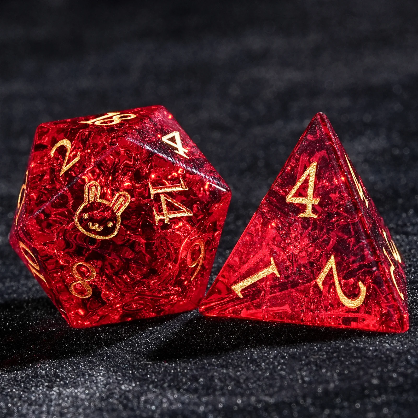 7 Uds. DND Rabbit Logo Burst dados de piedras preciosas de cristal rojo dados poliédricos de múltiples caras para juego D & D COC juego de rol mesa RPG