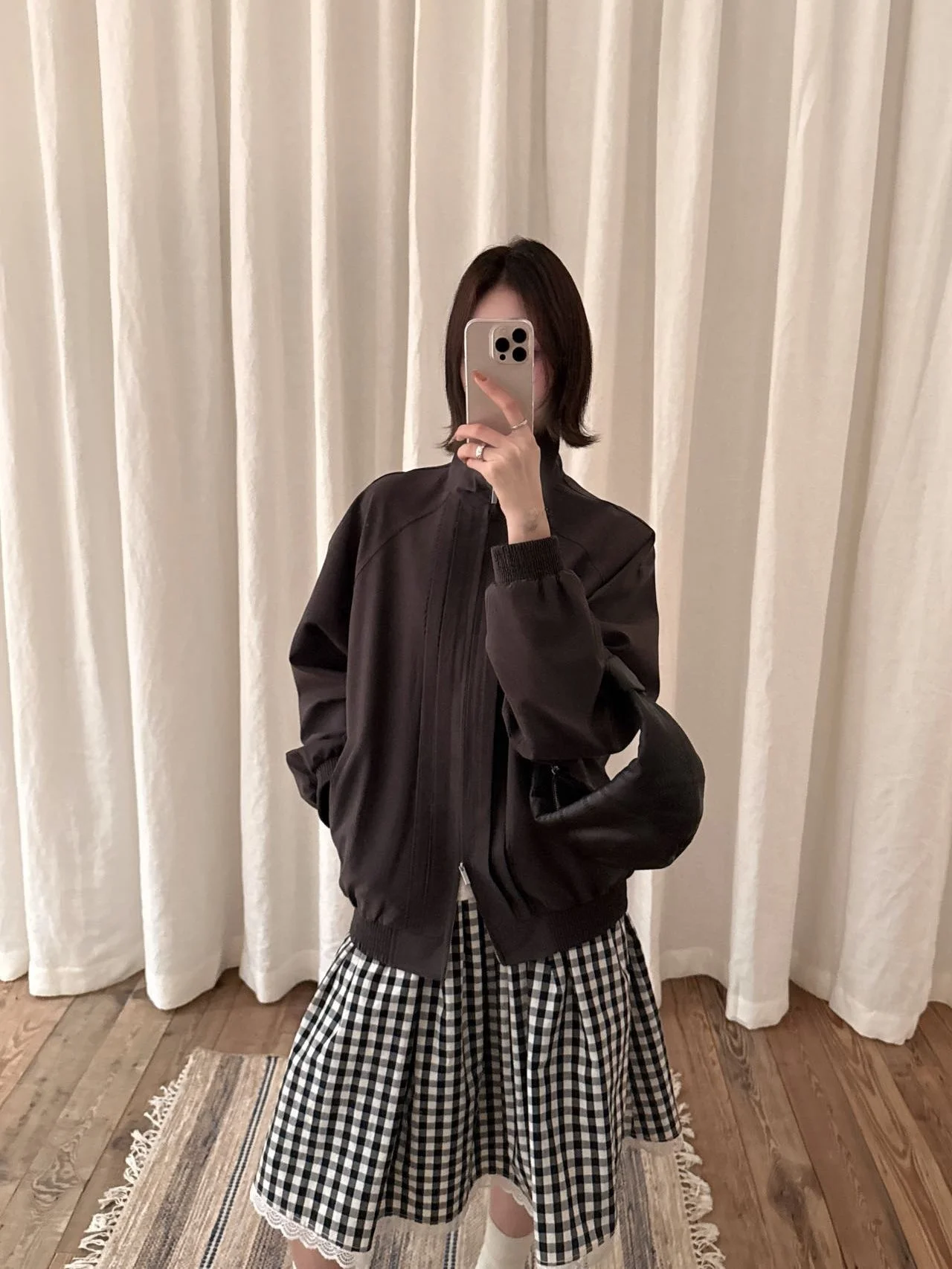 

Spring Jacket Women's Korean Style Simple Design Stand Collar Coat Outerwear Pure Color Commute Style Zipper Sleeve Long