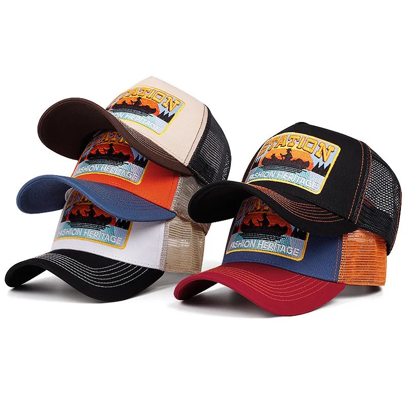 

Flat Brim Trucker Cap New Hat Letter Baseball Men And Women Contrast Color Sunshade Outdoor Casual Embroidery Snapback Hat