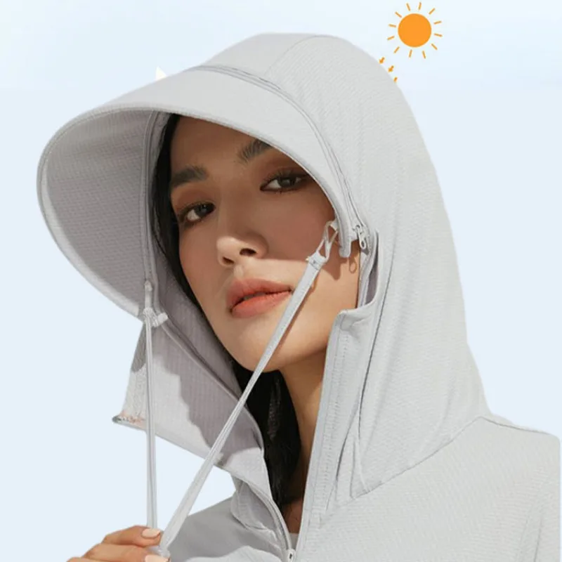 Ice Silk Sunscreen Clothing Detachable Large Brim UPF50+ Women\'s Sun Protection Outdoor Jackets