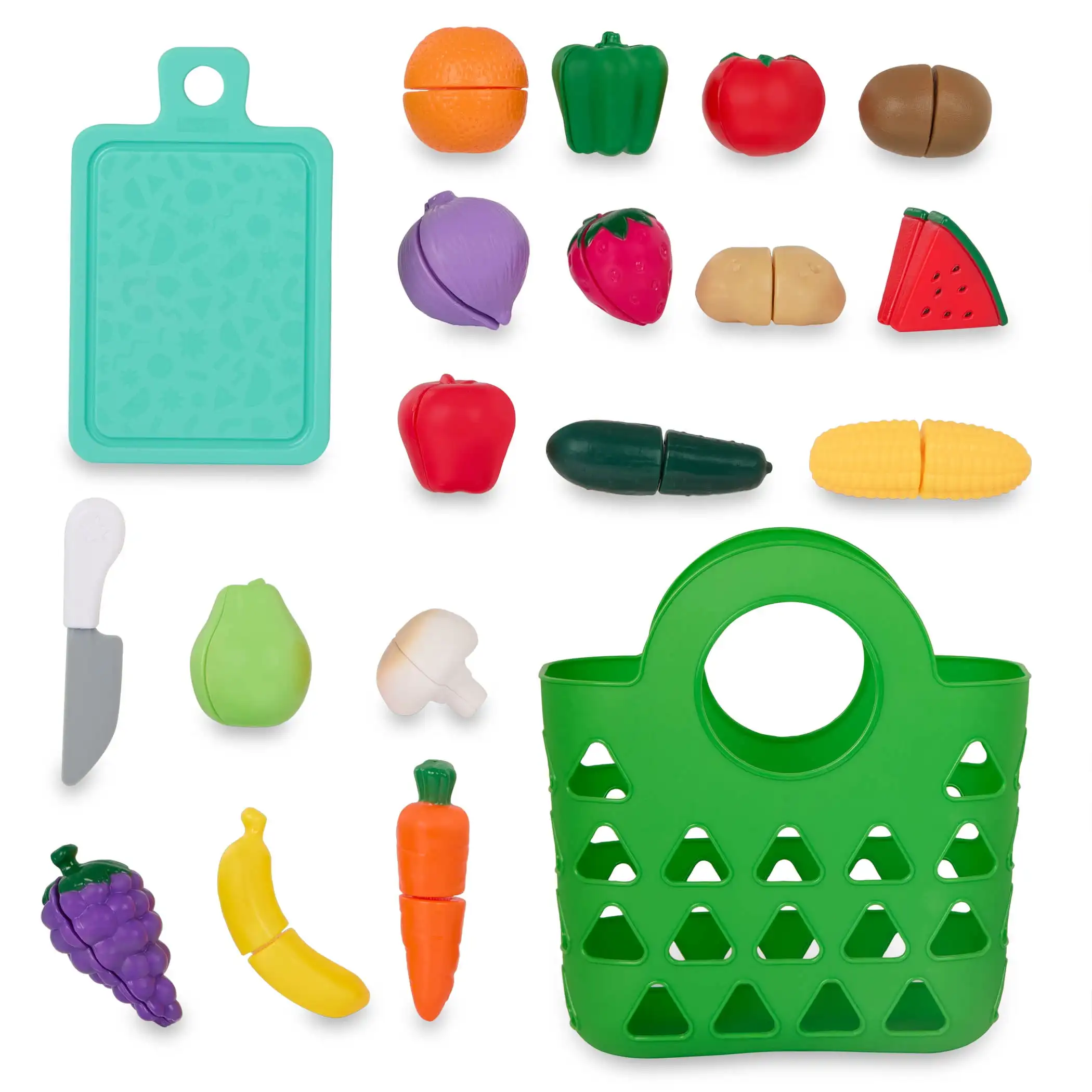 Market Chop & Prep Set en plastique avec planche de nourriture et couteau multicolores, jouets pour tout-petits et préscolaires