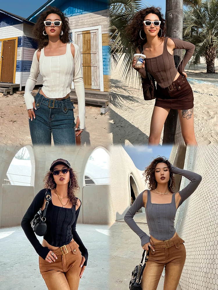 European and American Multi-color Tank Top+versatile Short Jacket, Slim Fit Spicy Girl Top, Fashionable Short Open Top