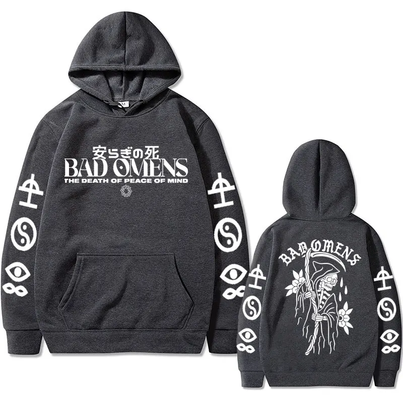 Men's Bad Omens Band Tour American Music Print Hoodie, The Death of Peace of Mind, Skeleton Graphic Hoodies, Masculino Rock Gothic Sweatshirts