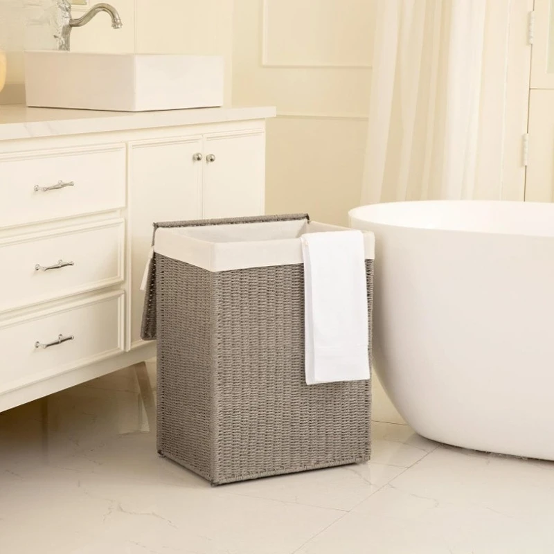 Laundry basket with lid Foldable paper rope woven laundry basket Large capacity manual storage