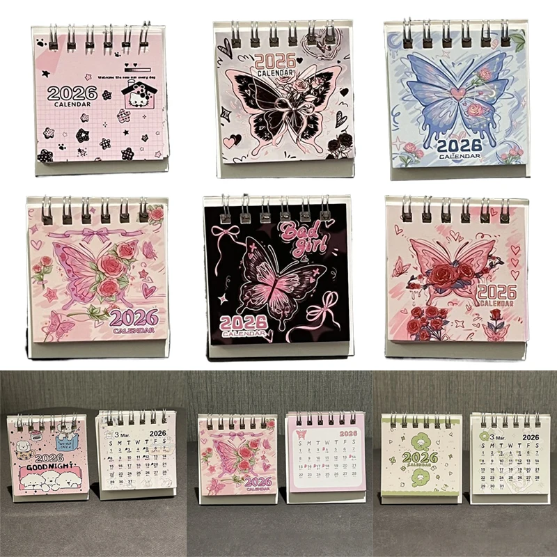 2026 Mini Desk Calendars Cute Butterfly Horse Design Paper Monthly Planner Daily Office & Personal Planning Cute Desk Decor