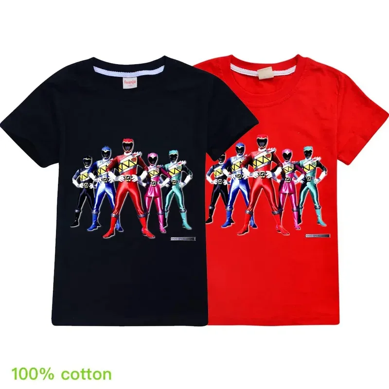 

New Kids Boys Powerful Ranger T-shirt Summer Short Sleeve Tops Children Birthday Party Carnival Halloween Costume Summer Clothes
