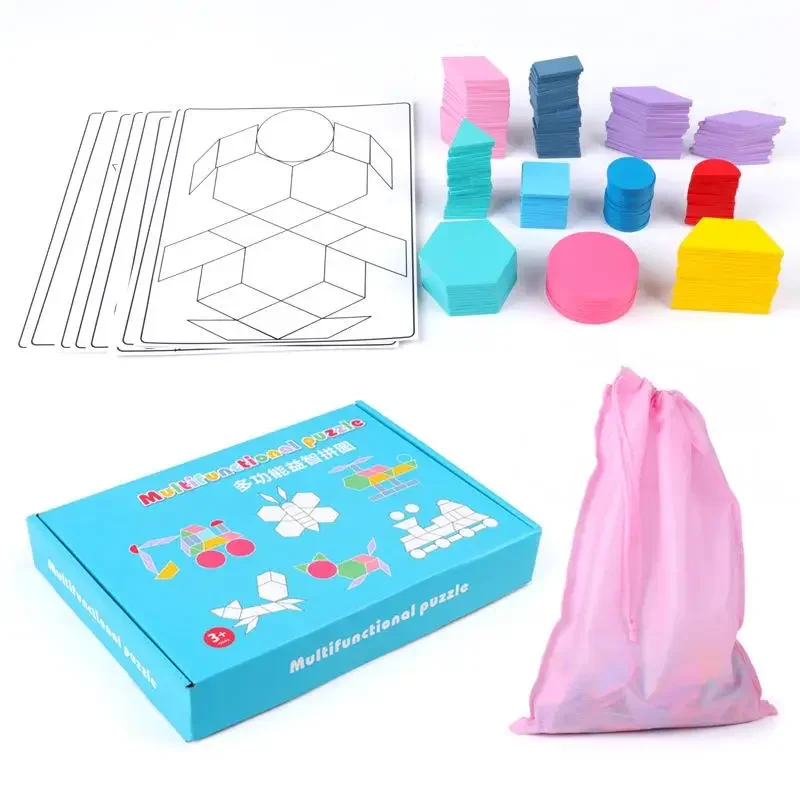 

Montessori Wooden Jigsaw Puzzle Set Colorful Creative Tangram 3D Educational Toys Kids Children Learning
