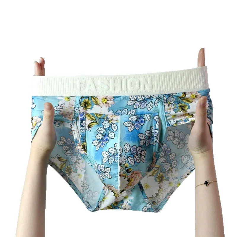 

Сексуальные мужские трусы, дышащее нижнее белье из ледяного шелка, разделительные трусы с мешочком для мошонки, быстросохнущие трусы со средней посадкой и принтом Cuecas