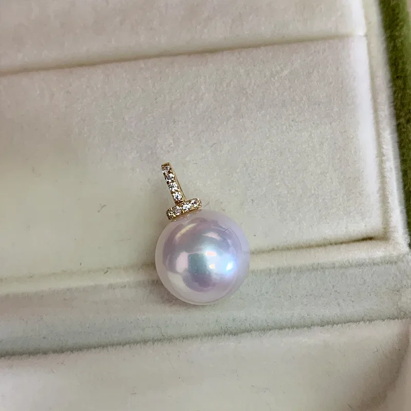 Pearl Pendant, Freshwater Edison Pearl 11-12mm 18K Gold Perfect Round Flaw Strong Light Jewelry Necklace (Free Silver Chain)