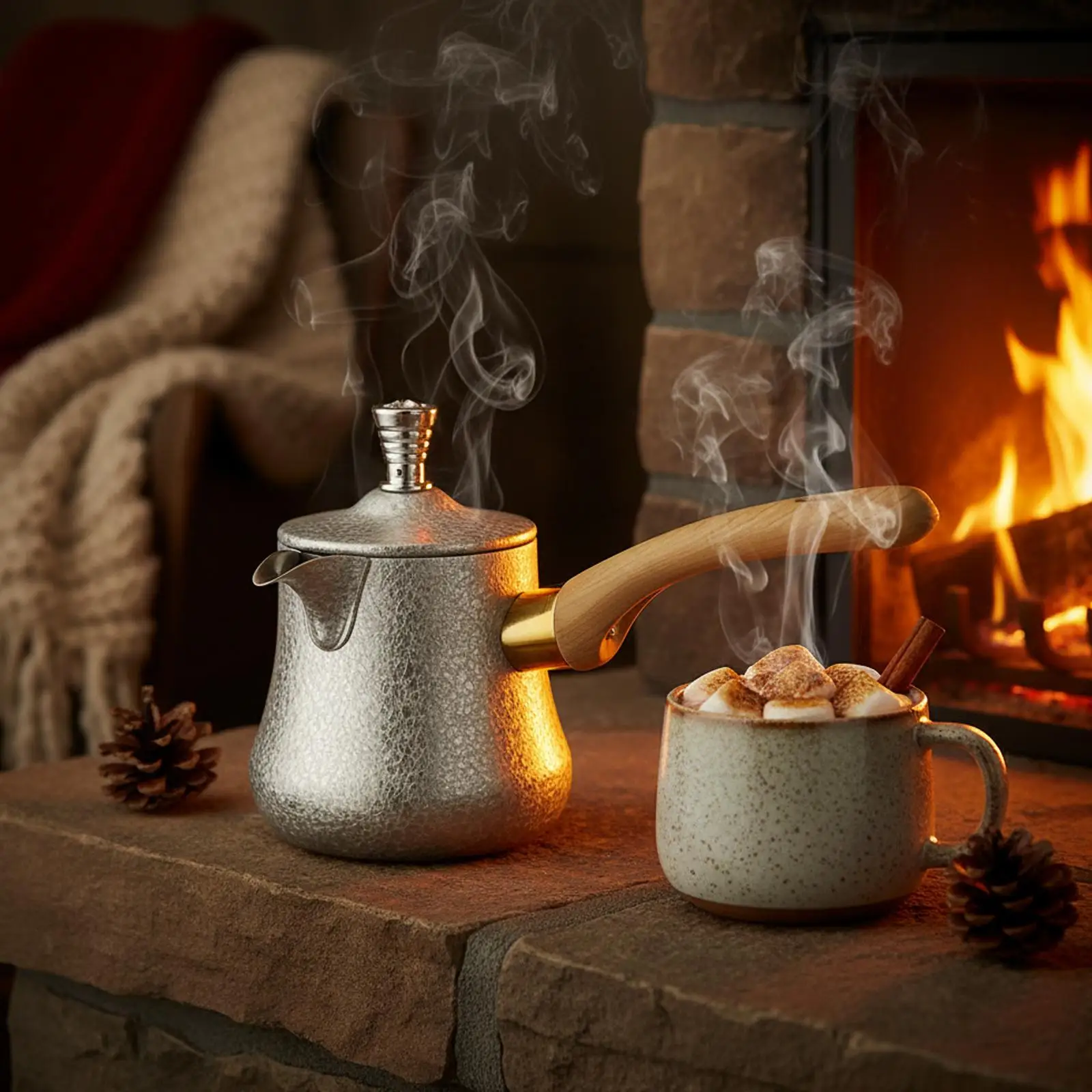 

Turkish Style Stainless Steel Coffee Pot Small Milk Warmer Pan Portable Kettle with Handle for Kitchen Office