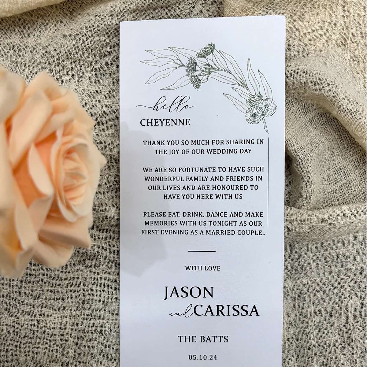 custom Wedding menu print with guetsts names Festival Event Annual Meeting Plate Card Process Card 30copies a lot