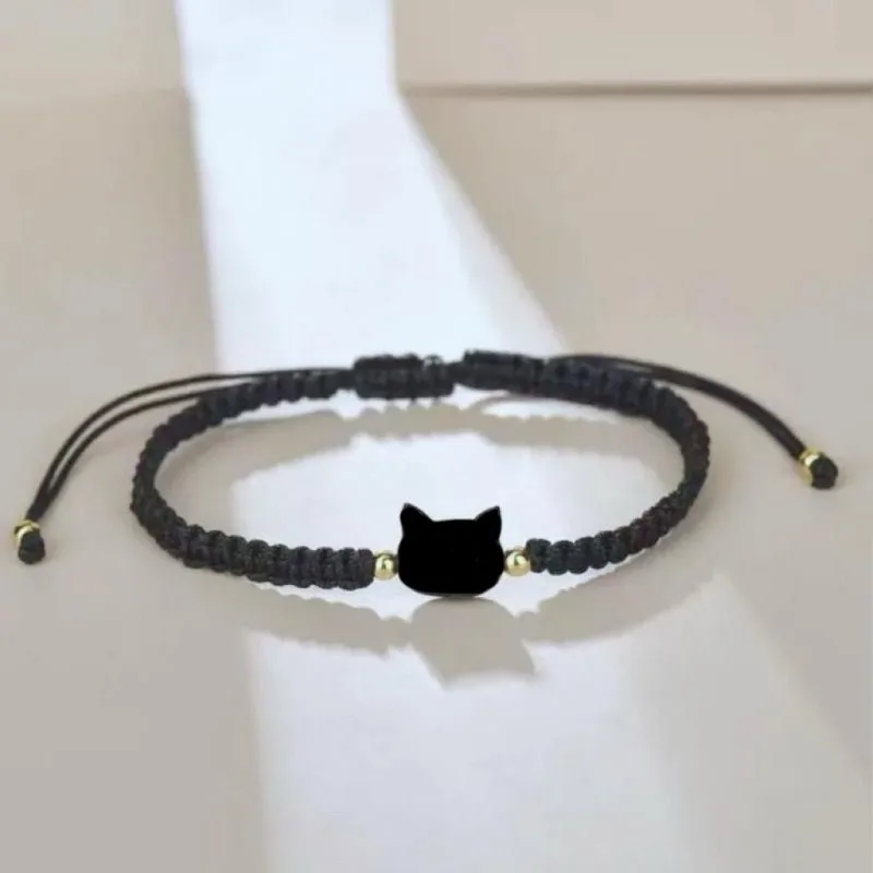 2pcs Handmade Couple Cute Cat Bracelet Unique Stylish Hand Rope For Women Men Delicate Beaded Woven Bracelet Accessories Gifts