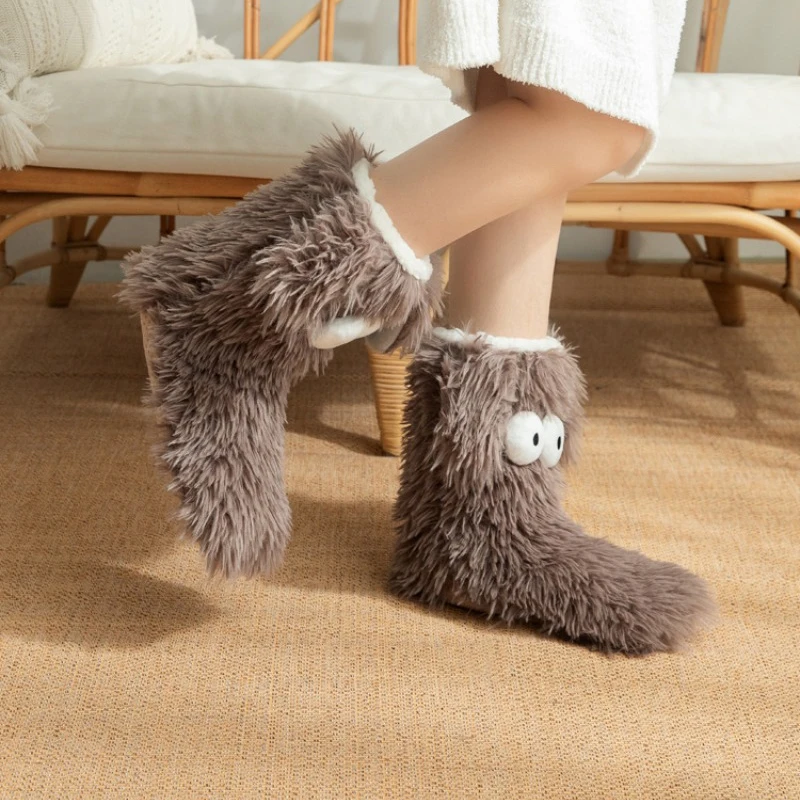 الحرارية جورب النساء شتاء دافئ أفخم عدم الانزلاق المنزل النوم الإناث الطابق غامض رقيق النعال جورب ثلاثية الأبعاد عين كبيرة جرو الأذن Kawaii #1