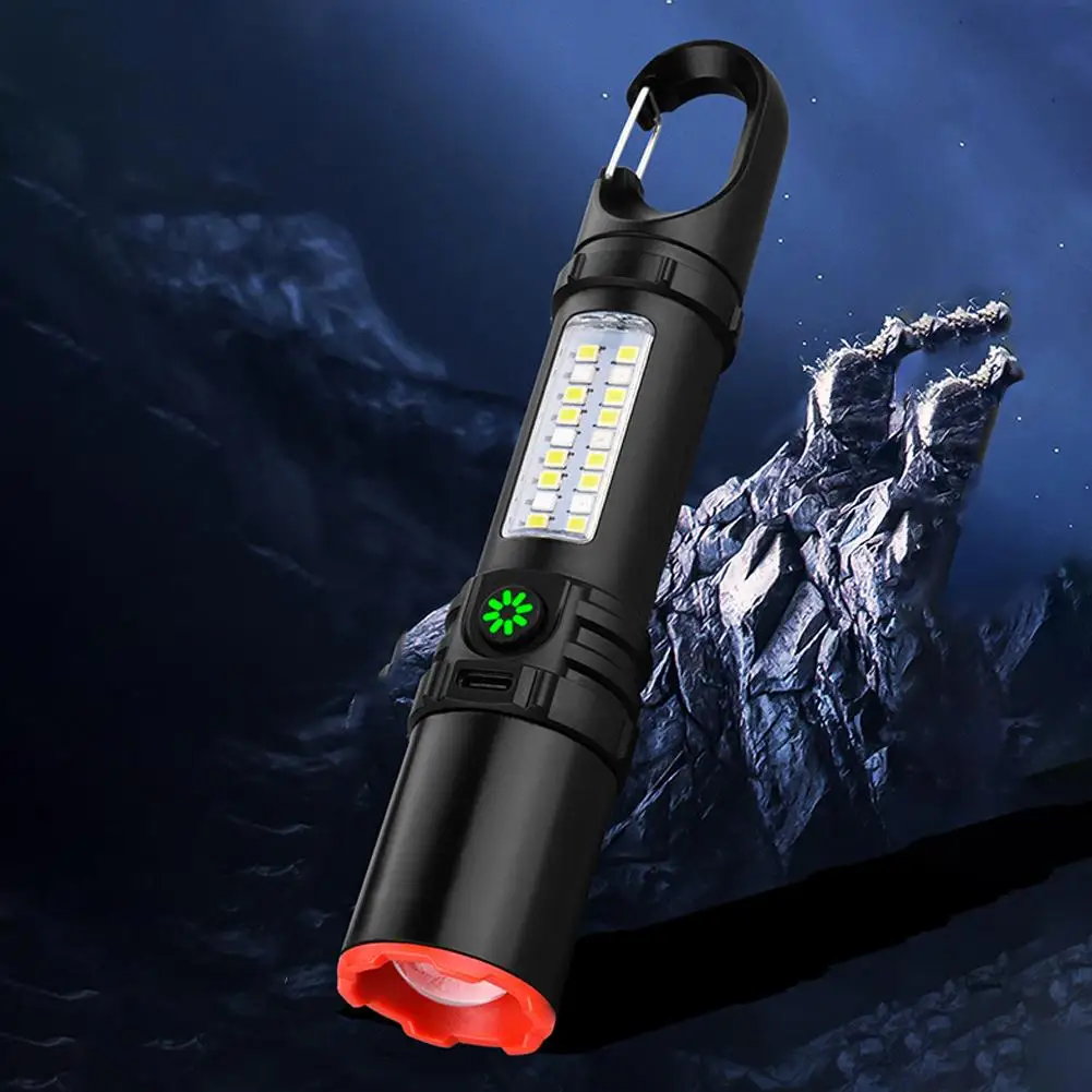 Flashlight With Hook And Sidelight Portable Rechargeable LED Flashlights High Power Military Tactical Flashlight Outdoor Camping