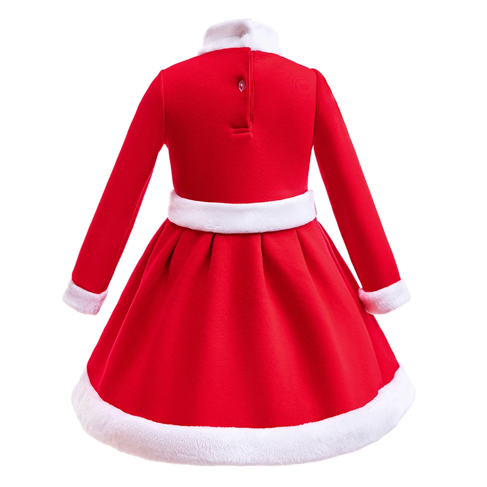 Meninas inverno velo quente vestido de natal + chapéu 2-8years crianças natal role play papai noel maquiagem bola elegante festa traje