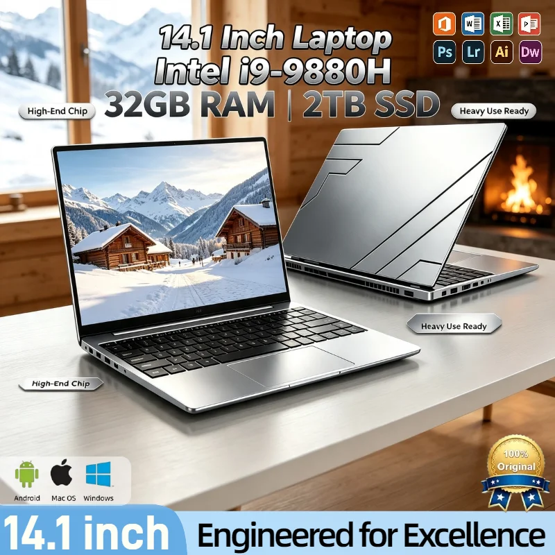2026 14.1 Inch Ultra Thin Laptop Intel I9-9880H 16GB 32GB RAM 2TB SSD Portable Business Notebook Pro Max Speed Elite Ultra
