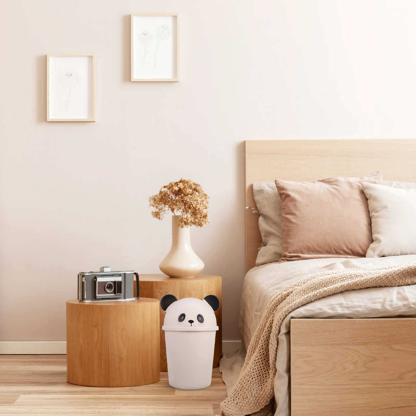 Pattumiera a forma di panda con coperchio Design simpatico cartone animato Pattumiera per interni ed esterni di grande capacità con coperchio per esterni