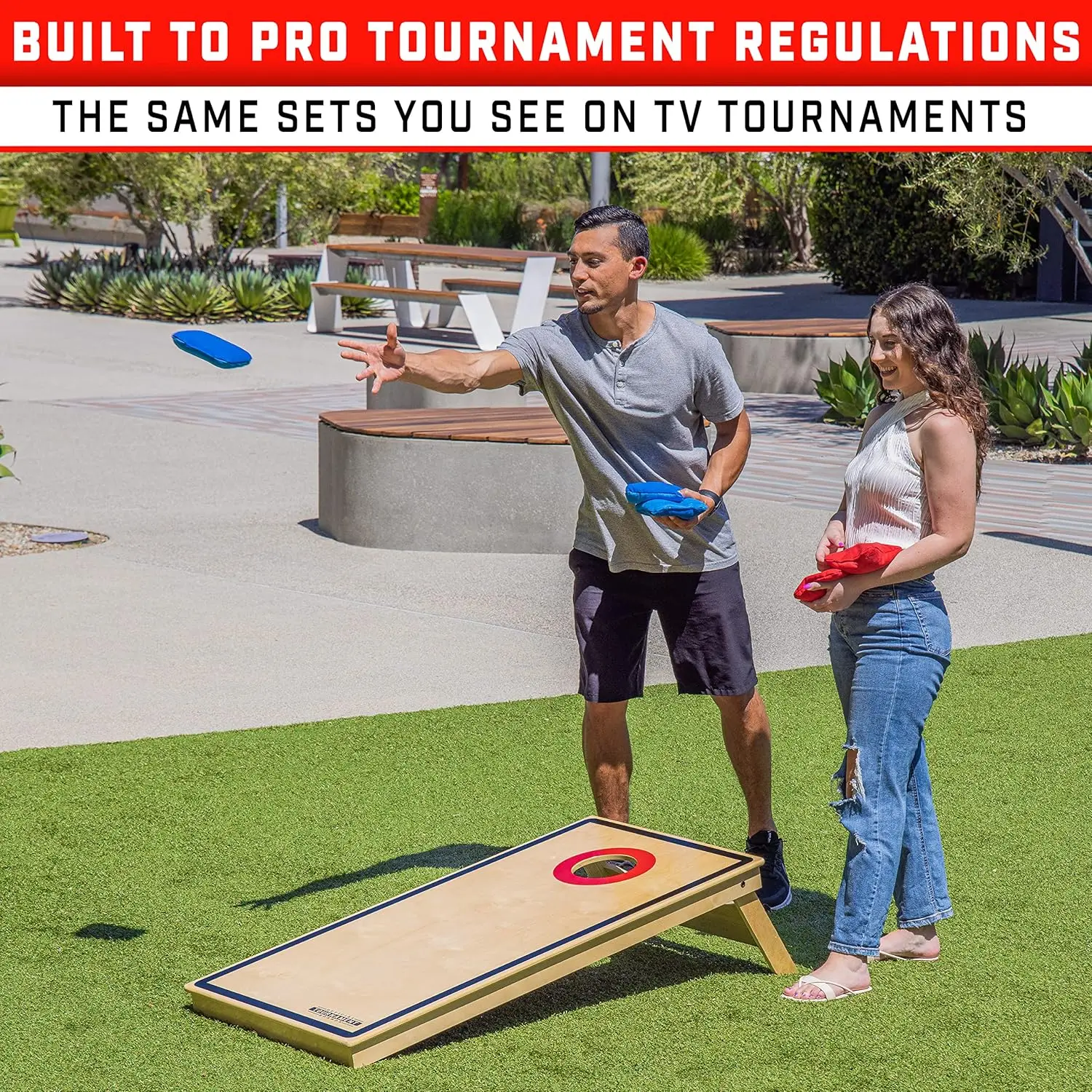 

Игровой набор Tournament Edition Regulation Cornhole — деревянные доски размером 4 x 2 фута с 8 двусторонними сторонами