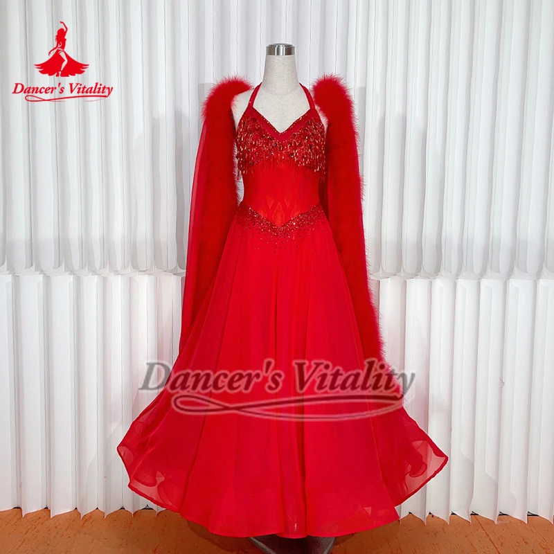 ชุดเดรสเต้นรำบอลรูมสำหรับผู้หญิง แต่งขนนก สำหรับผู้ใหญ่ ระดับขั้นสูง แบบสั่งตัดได้ สำหรับเต้นรุมบ้า ควิกสเต็ป วอลซ์ แทงโก้ ชุดแข่งขัน