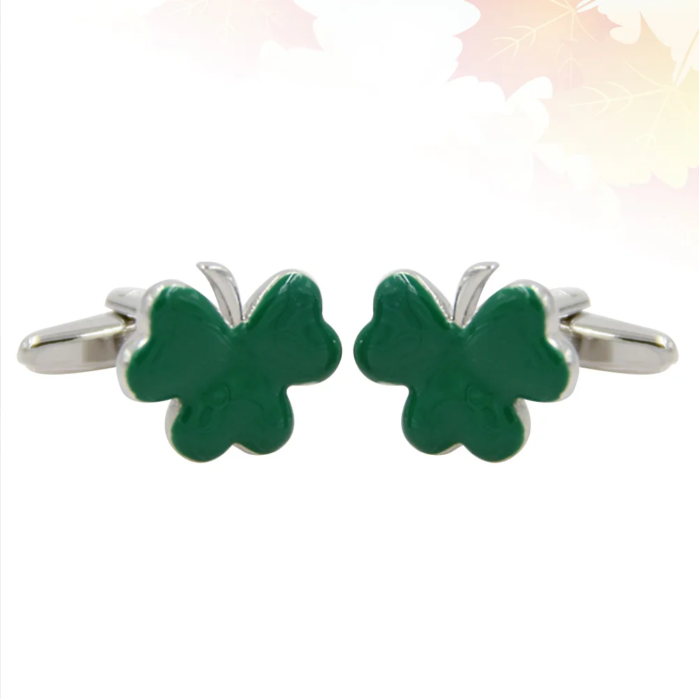 1Pair St Patrick's Day Exquisite Clover Cufflinks Alloy Chrome Plated Golden Copper Jewelry Gift for Men Women