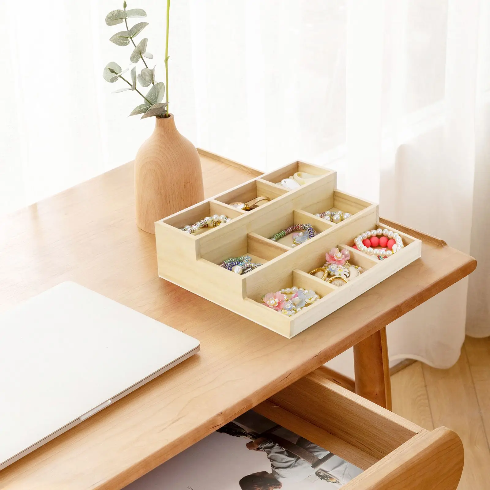 Houten meerlaagse make-up opbergdoos Slaapzaal Afwerking Plank Cosmetica Huidverzorging Kaptafel Desktop Briefpapier Doos