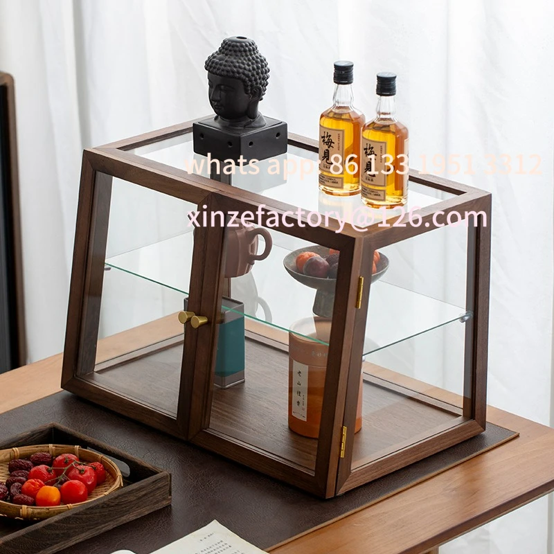 

Customizable Walnut Desktop Storage Transparent Glass Display Locker