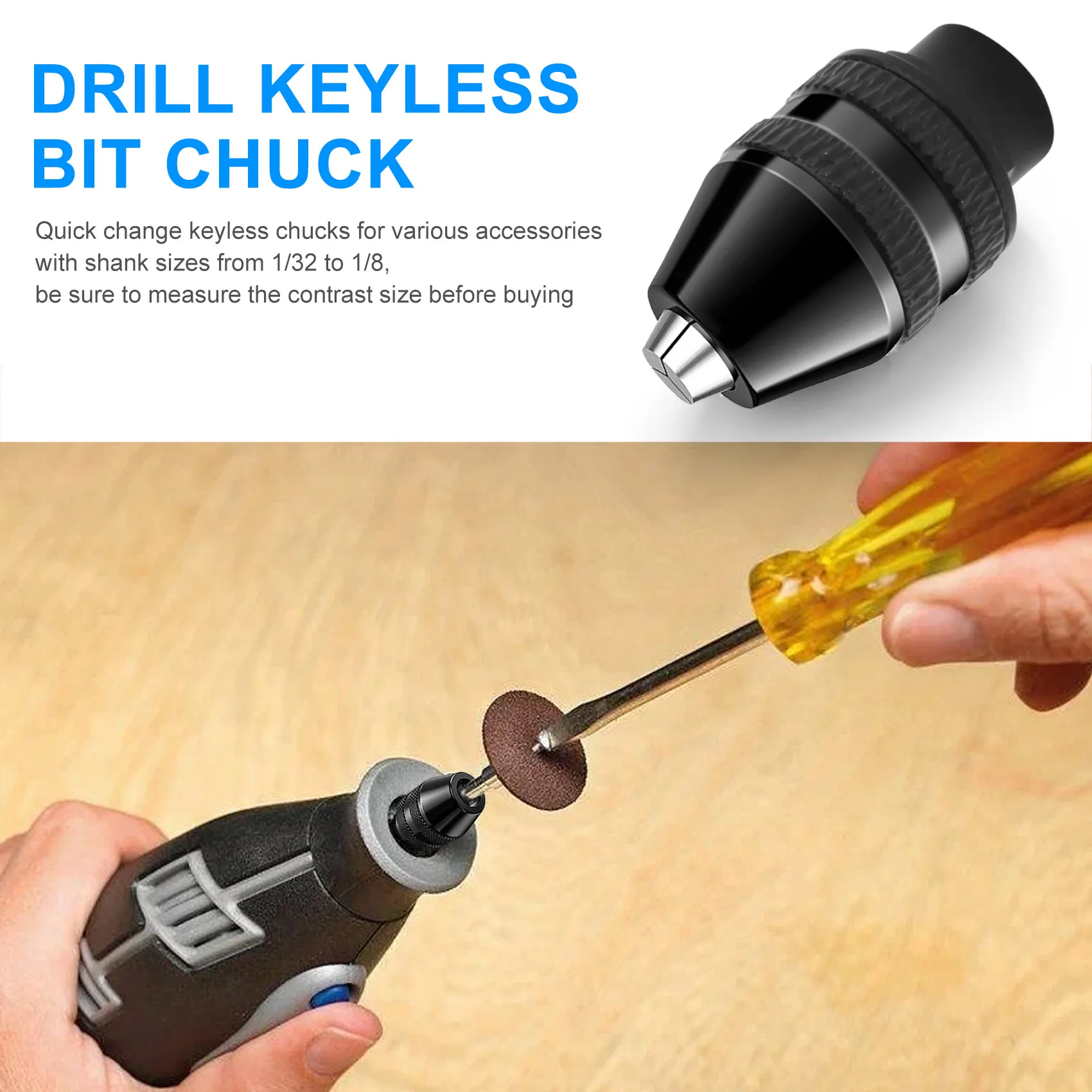 BMBY-Drill Chuck, 1/32 To 1/8 Replacement 4486 Drill Keyless Bit Chuck Shaft Rotary Tool Quick Change Adapter Kit