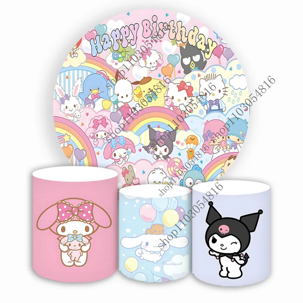 MINISO Hello Kitty Fondale fotografico rotondo per ragazze Carino Sanrio Festa di compleanno Cerchio Sfondo fotografico Booth Plinth Cover