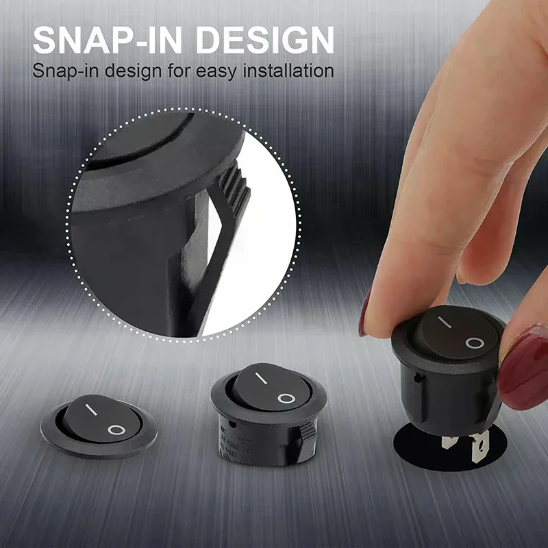 20pcs Rocker Switch Black On Off 2 Pin Mini Round Toggle Switch 3A 250V 6A 125V Circle Switches For RV Car Truck Boat