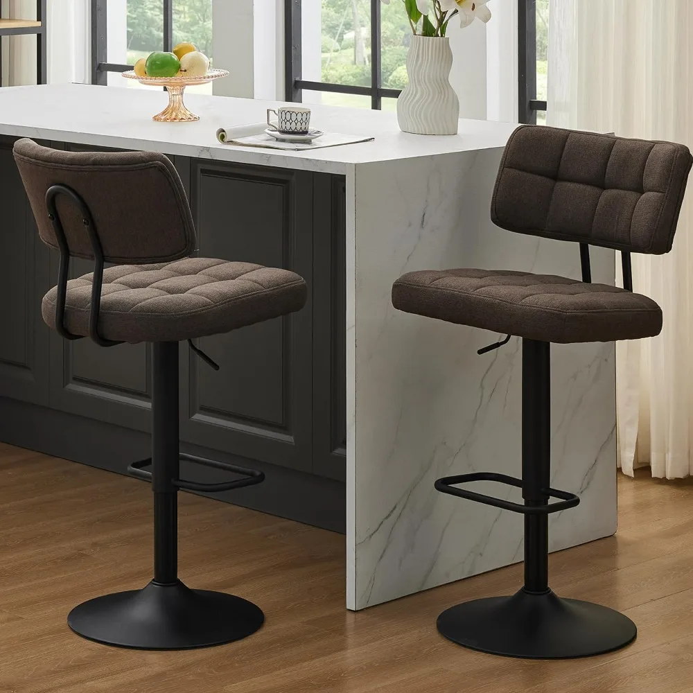 

Modern Bar Stools Set of 2 Faux Linen and Permeability is Good, Upholstered Swivel Barstools with Back, Adjustable Bar Chairs