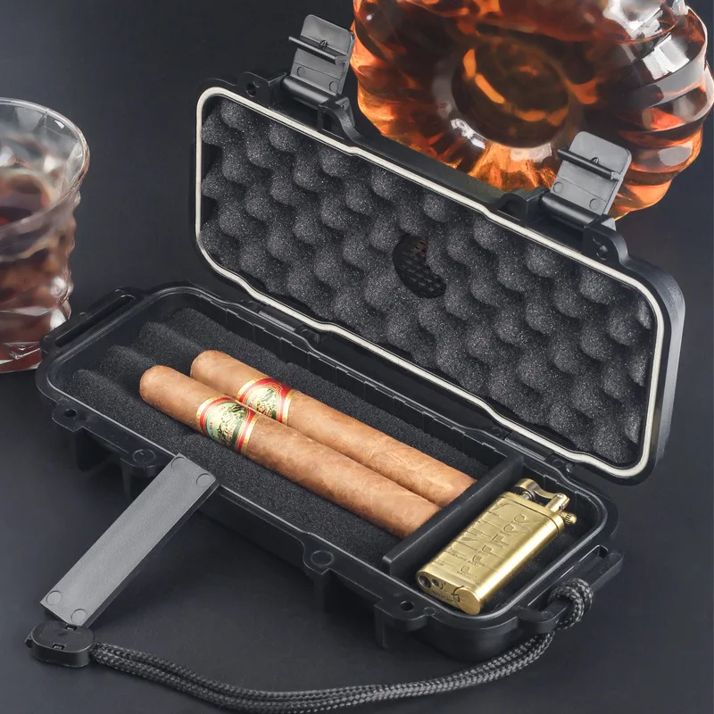 

Portable Cigar Humidor With Humidifier Waterproof ABS Travel Case Box for 4 Cigar Smoking Accessories Gift for Men