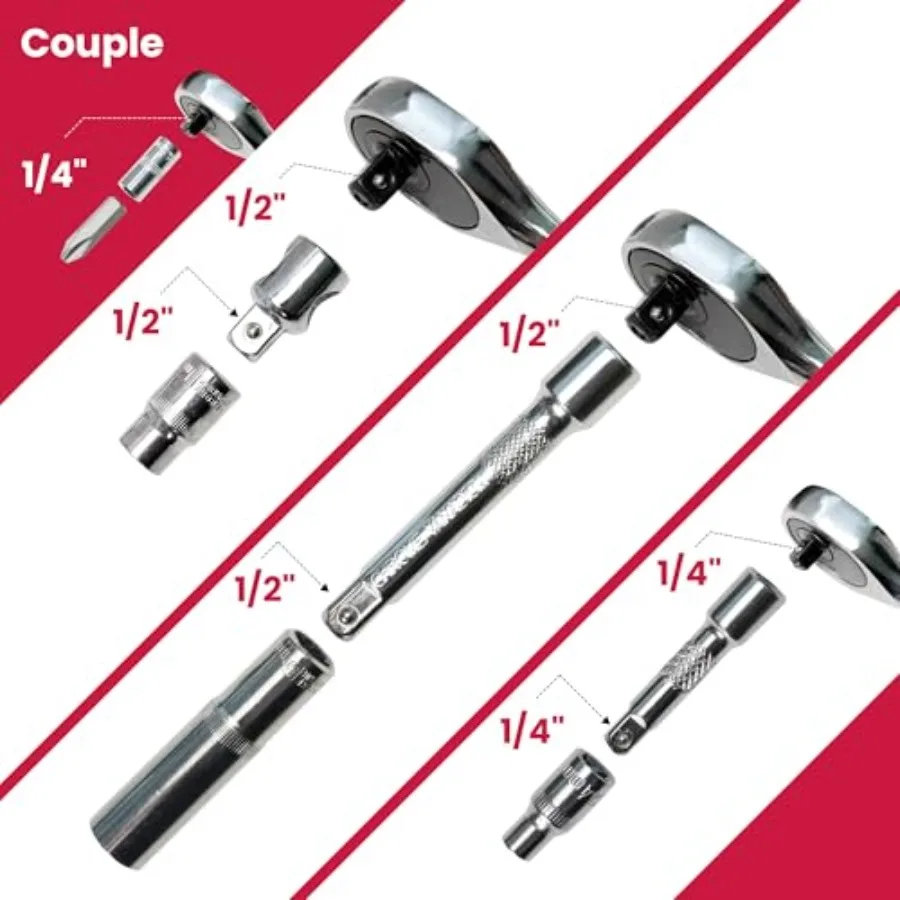 Mechanics Tool Set Metric 95PCS 1/2 1/4 Drive Impact Socket Set with Ratchet Handle Deep Shallow Sockets Universal Joint Automo