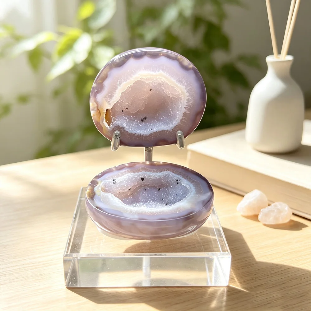 1Set High Gloss Polished Banded Agate Geode Bowl Natural Druzy Quartz Crystal Home Table Decor Ornament