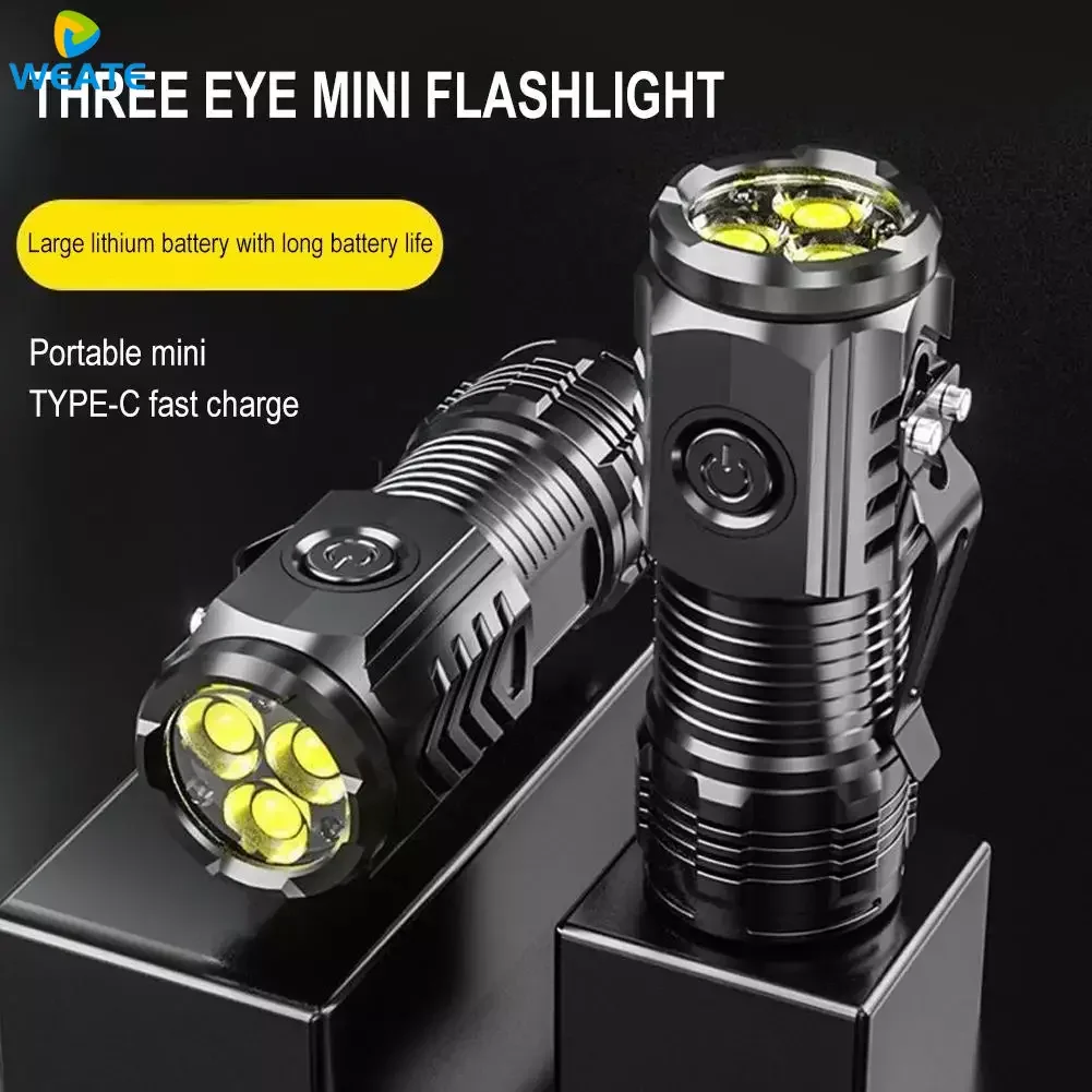 MINI 3*LED Flashlights 60G Portable Outdoor Flashlight High Lumens Three Eyed Rechargeable Lighting Long-Range for Outdoor Torch