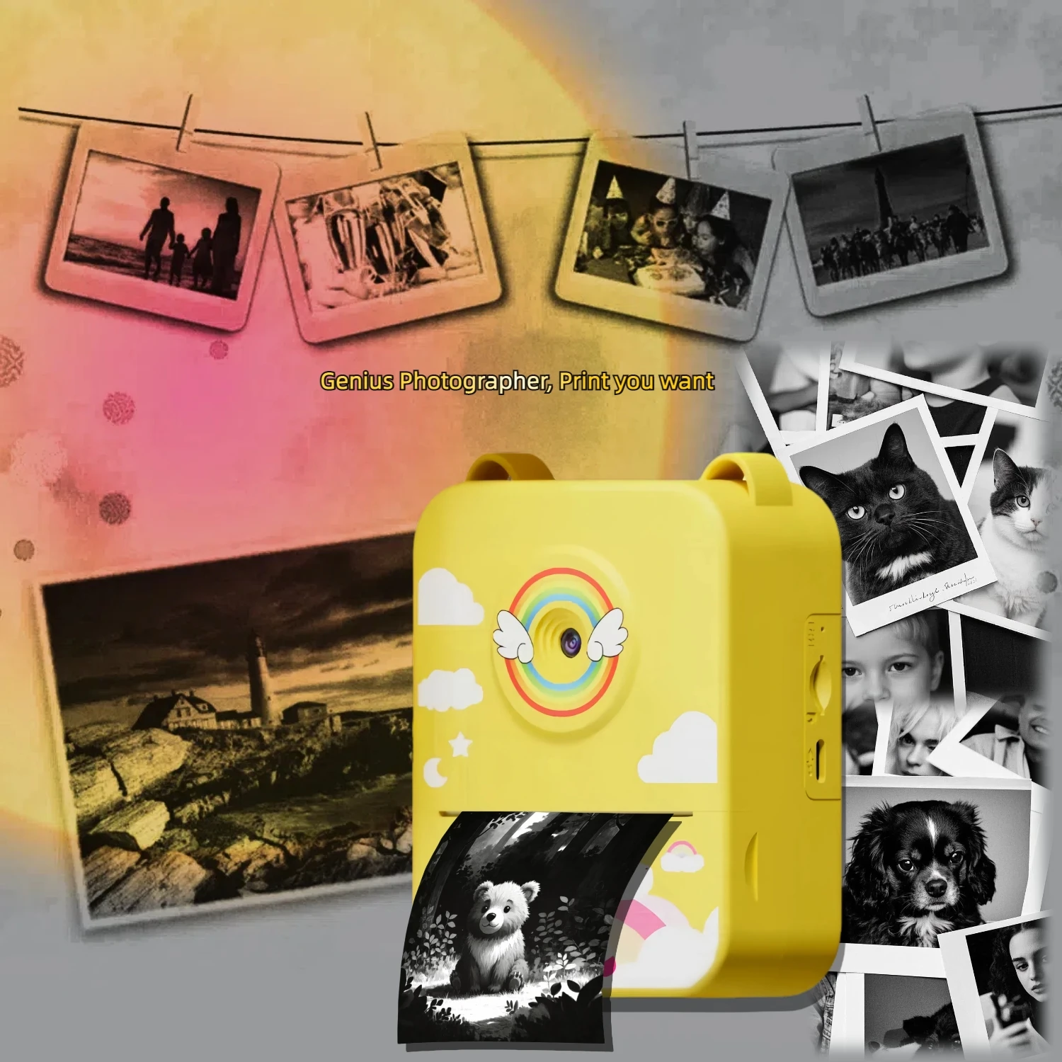 Kids Instant Print Camera Roze Eenhoorn 1080P HD 3s/5s/10s Thermische Printer voor Meisjes Jongens Educatief Speelgoed Verjaardag Kerstcadeau