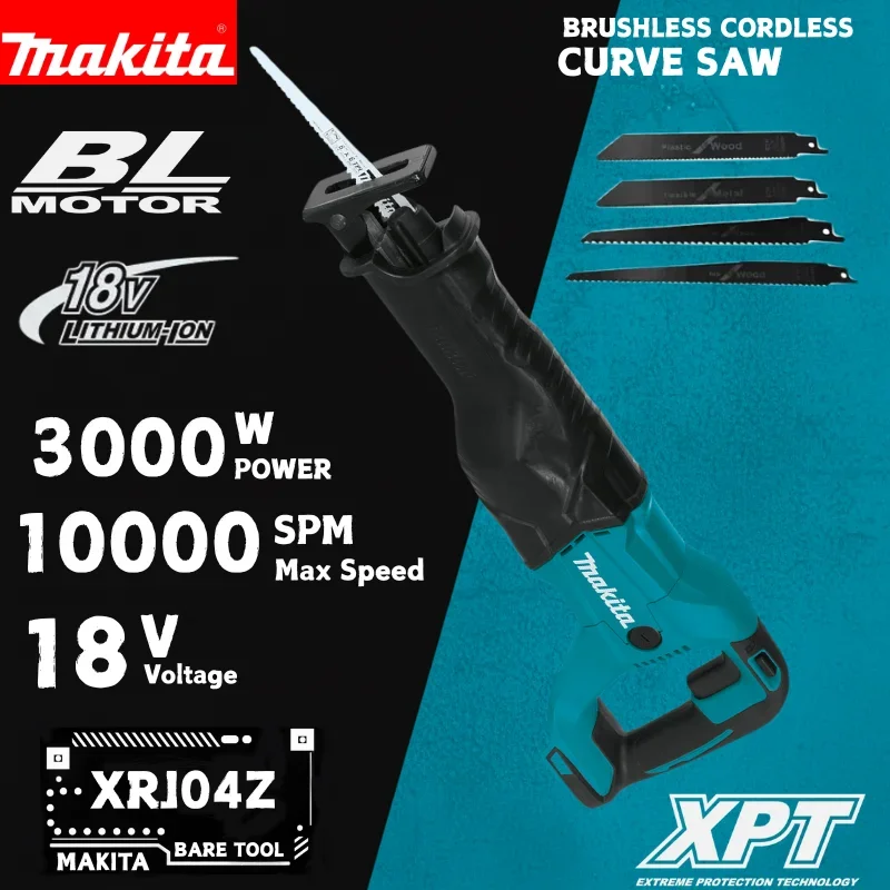 Makita Handheld 18V Reciprocating Saw Brushless Tool With 4 Blades For Home Renovation Wood Stud Metal Conduit Cutting