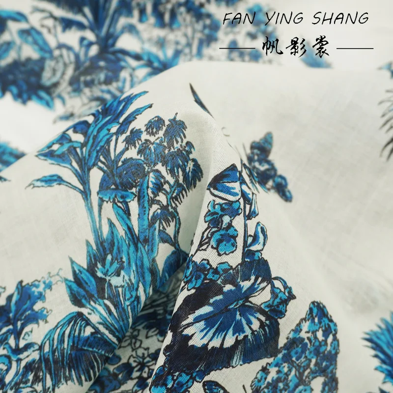 2026 Coconut Trees And Butterflies Digital Muslin Cotton Fabric For Dress Telas Para Costura Tissus Couture ткань Cloth Material view 3
